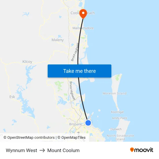 Wynnum West to Mount Coolum map