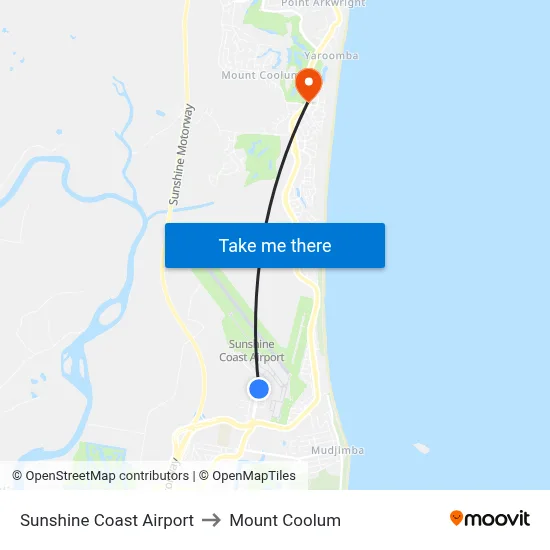 Sunshine Coast Airport to Mount Coolum map