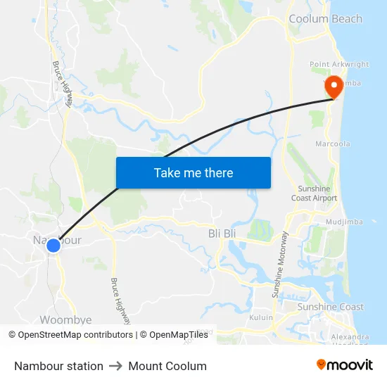 Nambour station to Mount Coolum map