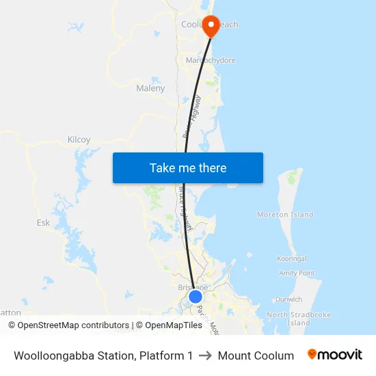 Woolloongabba Station, Platform 1 to Mount Coolum map