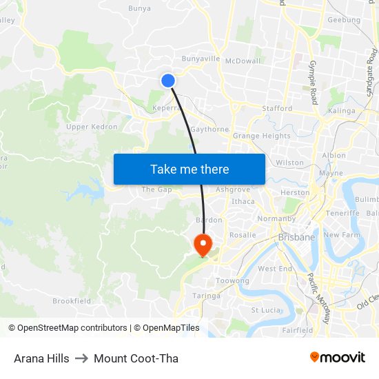 Arana Hills to Mount Coot-Tha map