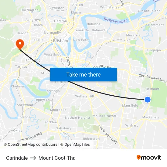 Carindale to Mount Coot-Tha map
