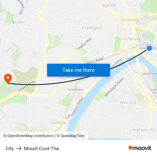City to Mount Coot-Tha map