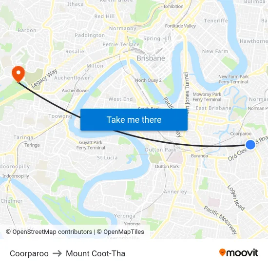Coorparoo to Mount Coot-Tha map