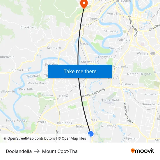 Doolandella to Mount Coot-Tha map