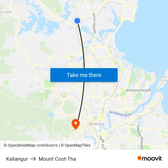 Kallangur to Mount Coot-Tha map