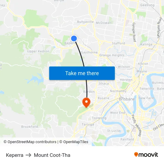 Keperra to Mount Coot-Tha map