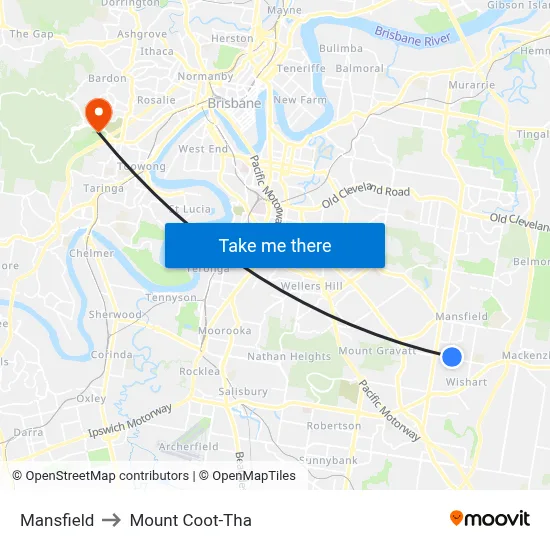 Mansfield to Mount Coot-Tha map