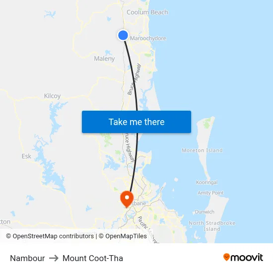 Nambour to Mount Coot-Tha map