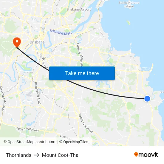 Thornlands to Mount Coot-Tha map