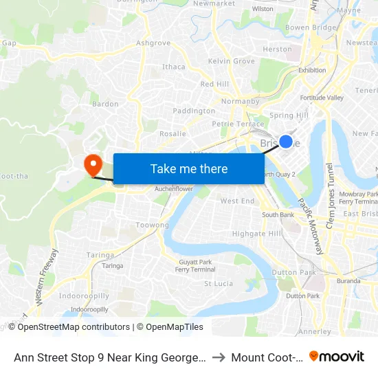 Ann Street Stop 9 Near King George Square to Mount Coot-Tha map