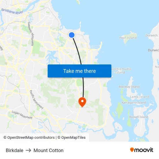 Birkdale to Mount Cotton map