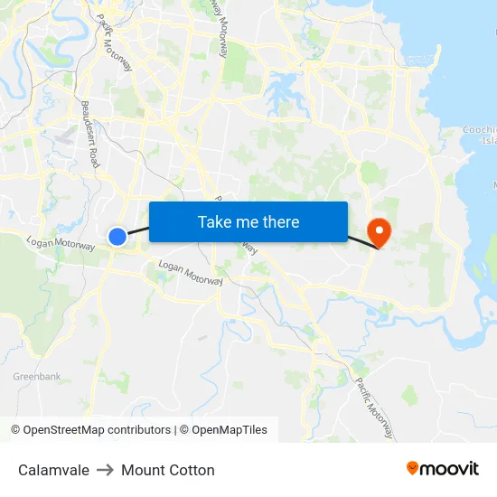 Calamvale to Mount Cotton map