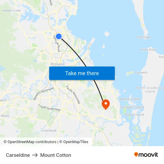 Carseldine to Mount Cotton map