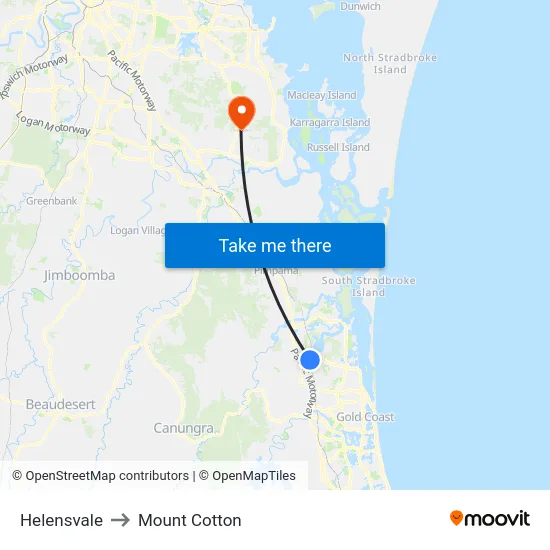 Helensvale to Mount Cotton map