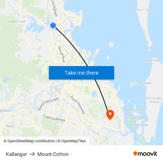 Kallangur to Mount Cotton map