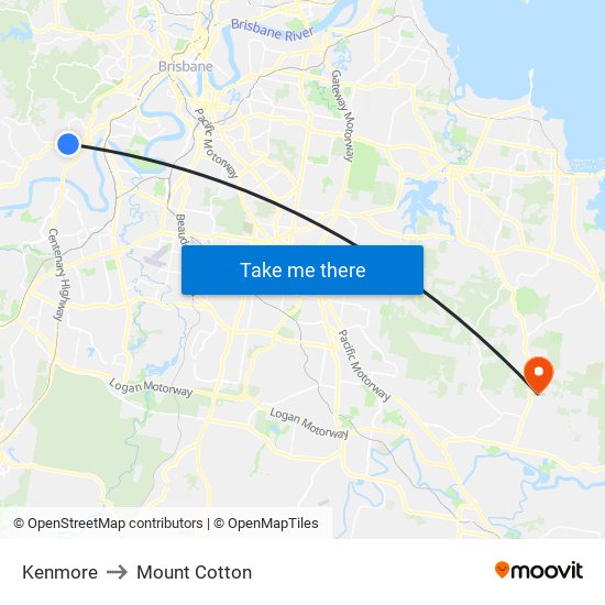 Kenmore to Mount Cotton map