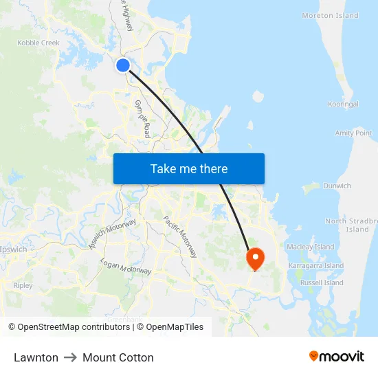 Lawnton to Mount Cotton map
