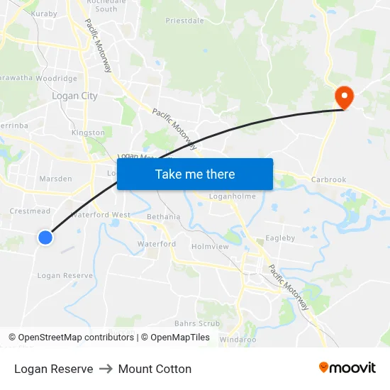 Logan Reserve to Mount Cotton map