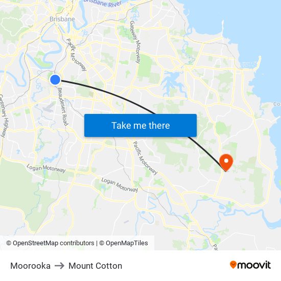 Moorooka to Mount Cotton map