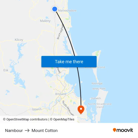 Nambour to Mount Cotton map