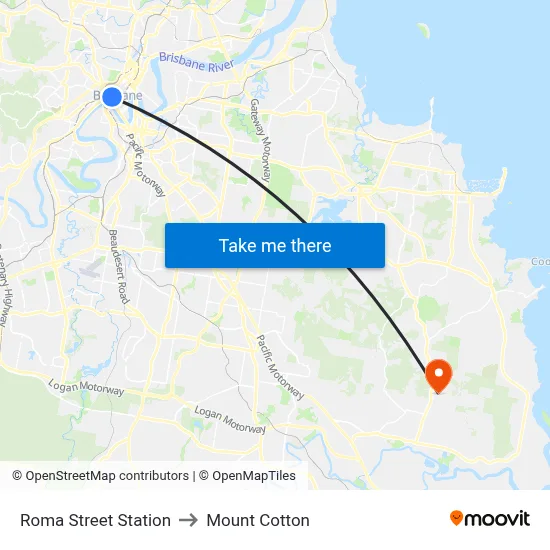 Roma Street Station to Mount Cotton map