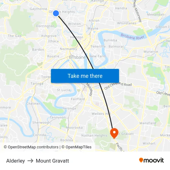 Alderley to Mount Gravatt map