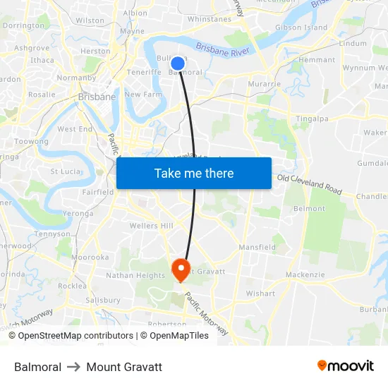 Balmoral to Mount Gravatt map
