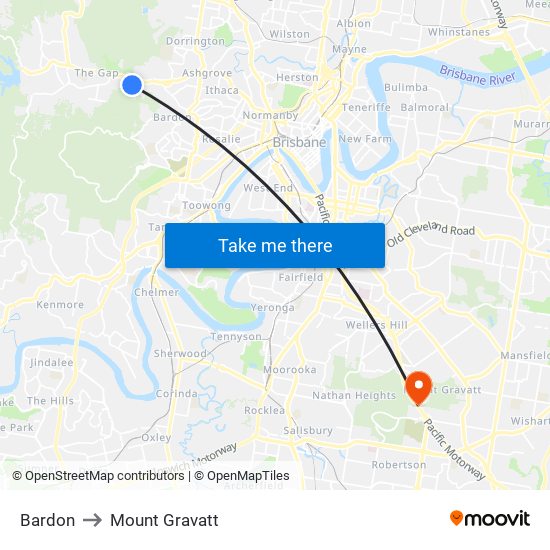 Bardon to Mount Gravatt map