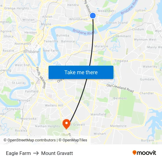 Eagle Farm to Mount Gravatt map