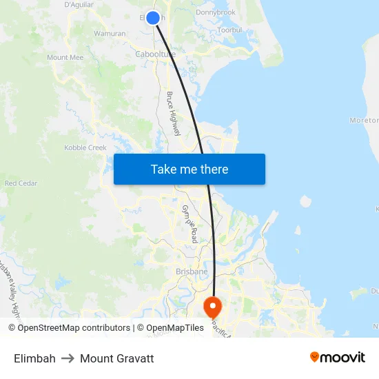 Elimbah to Mount Gravatt map