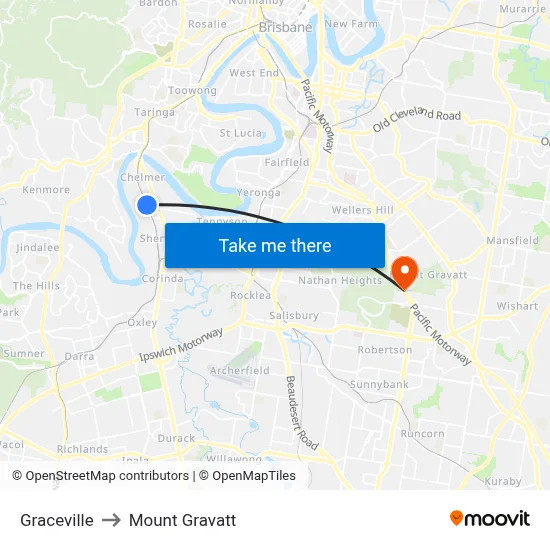 Graceville to Mount Gravatt map
