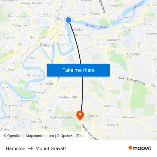 Hamilton to Mount Gravatt map