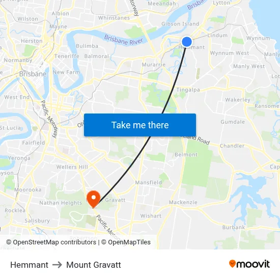 Hemmant to Mount Gravatt map