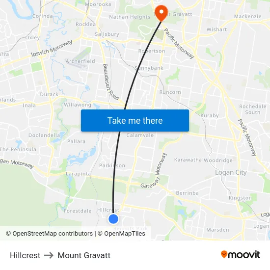 Hillcrest to Mount Gravatt map