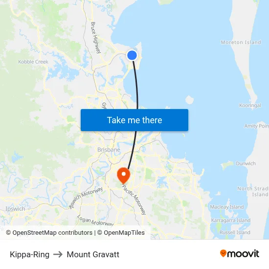 Kippa-Ring to Mount Gravatt map