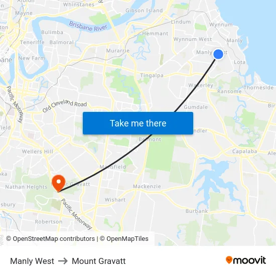 Manly West to Mount Gravatt map