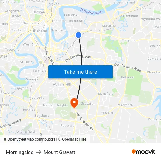 Morningside to Mount Gravatt map