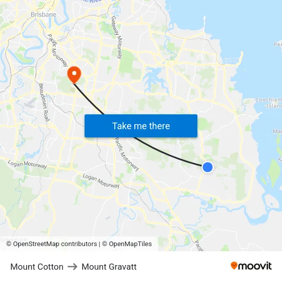 Mount Cotton to Mount Gravatt map