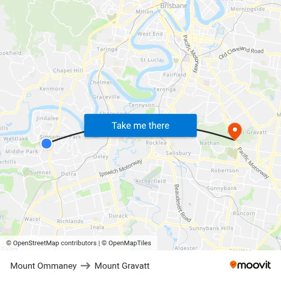 Mount Ommaney to Mount Gravatt map