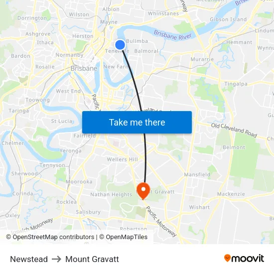 Newstead to Mount Gravatt map