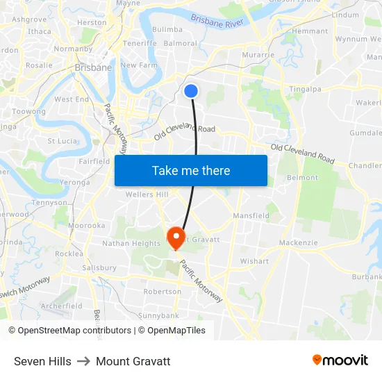 Seven Hills to Mount Gravatt map
