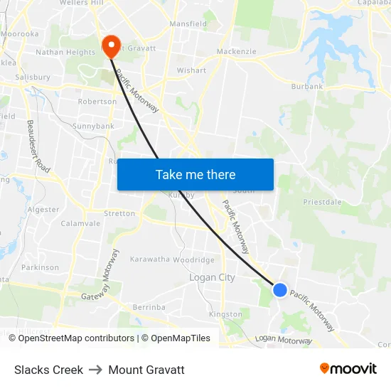 Slacks Creek to Mount Gravatt map