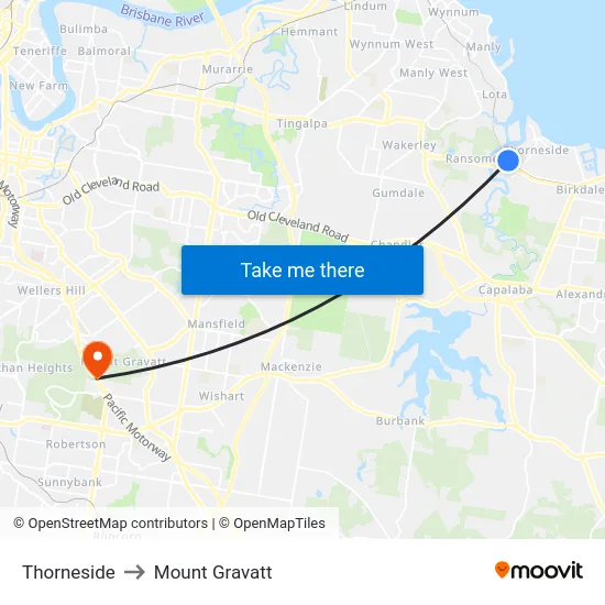 Thorneside to Mount Gravatt map