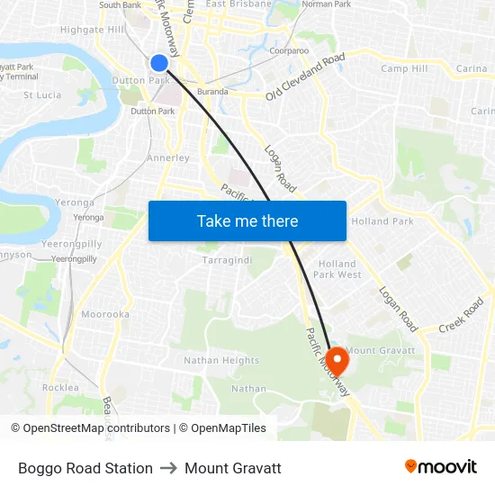 Boggo Road Station to Mount Gravatt map