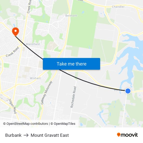 Burbank to Mount Gravatt East map