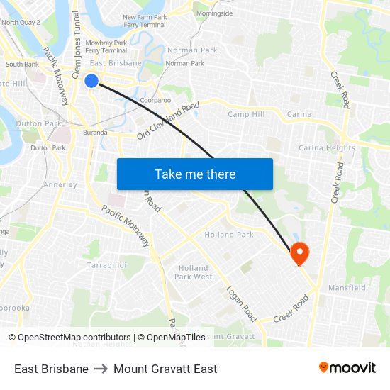 East Brisbane to Mount Gravatt East map