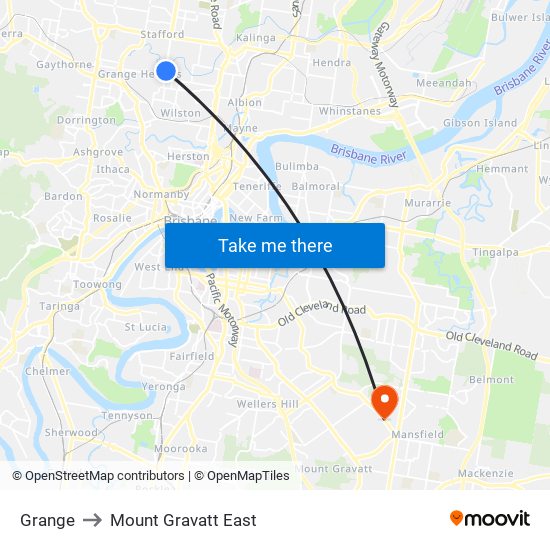 Grange to Mount Gravatt East map