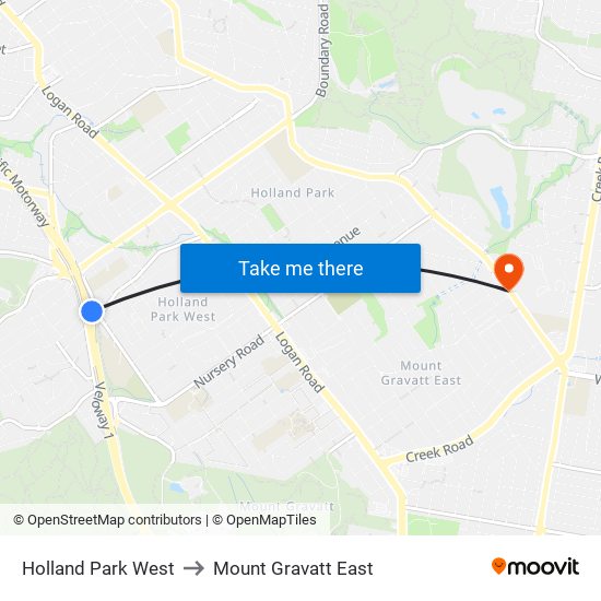 Holland Park West to Mount Gravatt East map