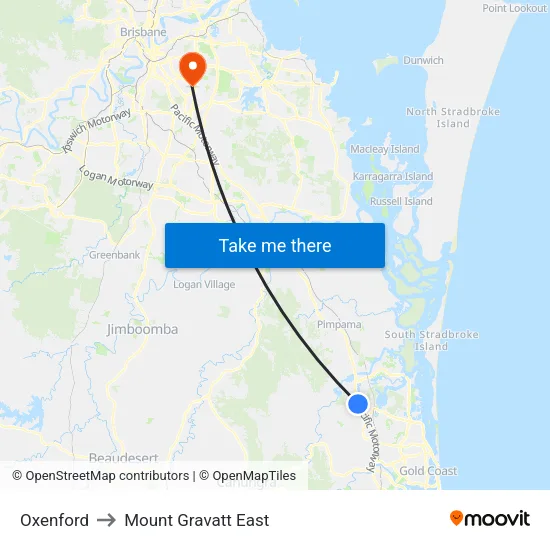 Oxenford to Mount Gravatt East map